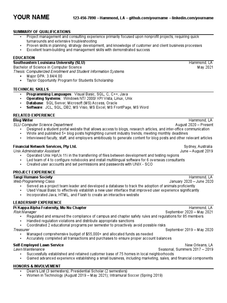 Computer Science Resumedocx | PDF