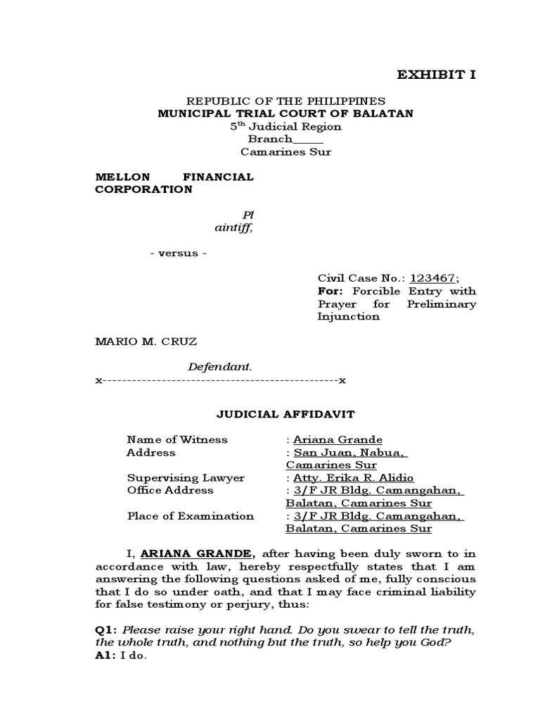 Exhibit I - Judicial Affidavit - Ariana Grande | PDF | Affidavit | Perjury