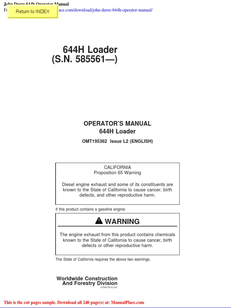 John Deere 644h Operator Manual | PDF | Steering | Truck