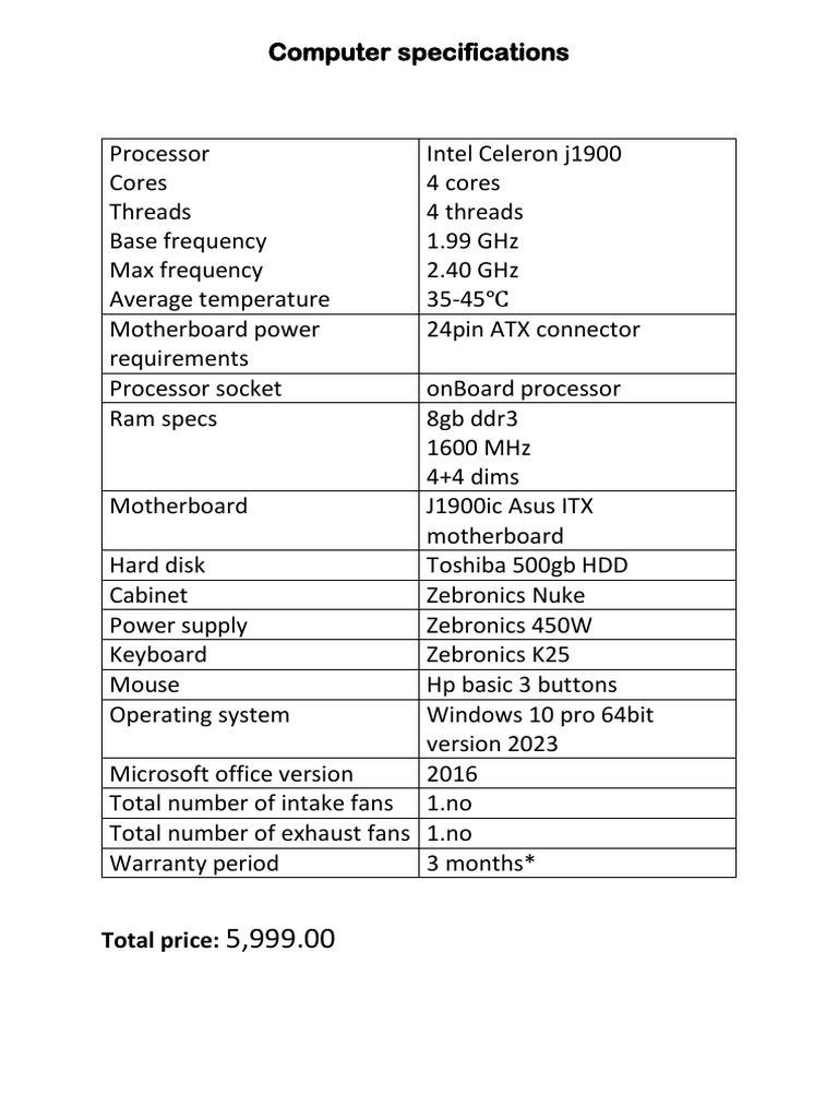 Computer Specifications PDF