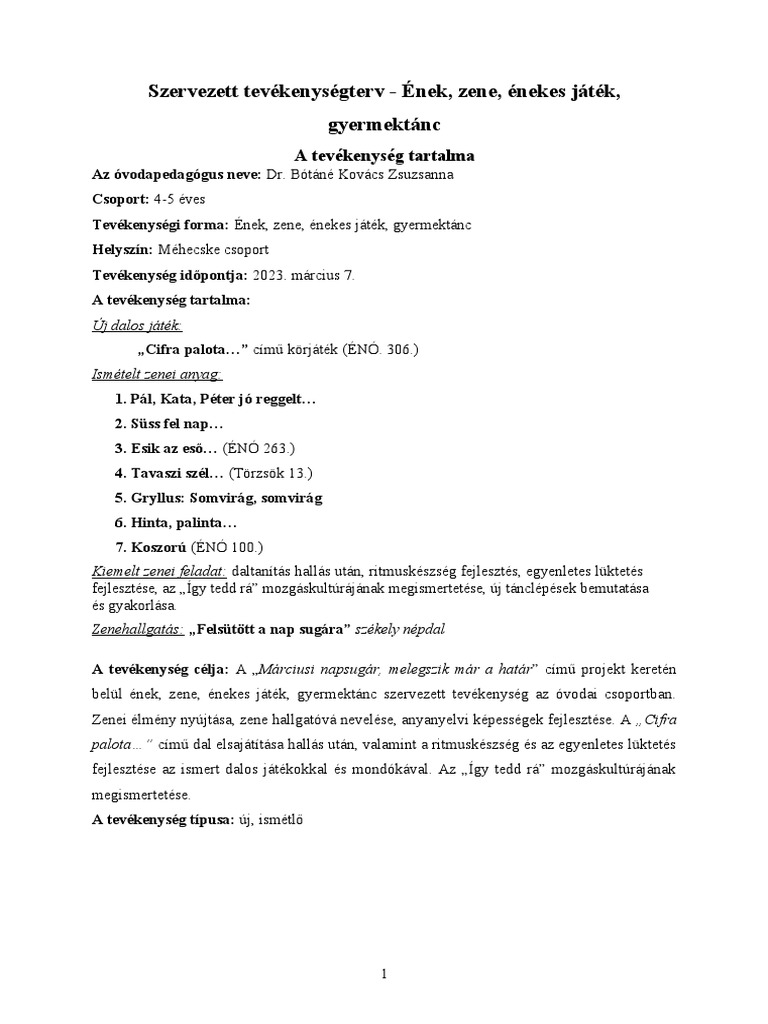 Bóta Zsuzsi - Enek - Zene - Tervezet | PDF