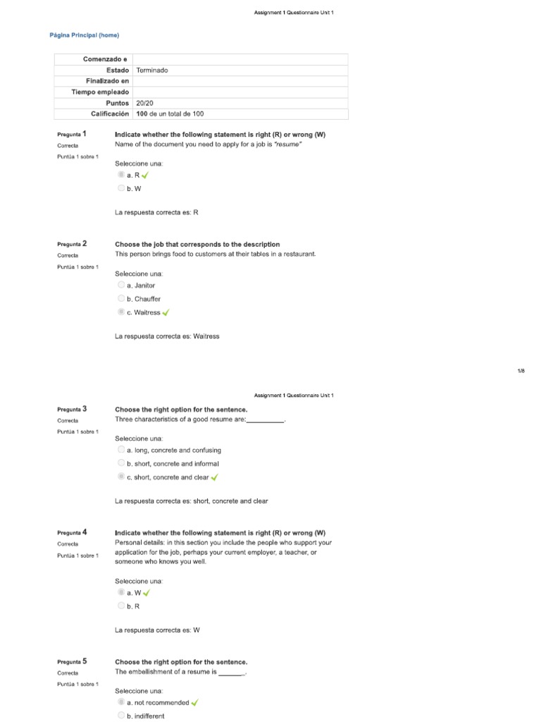 Inglés 4 Examen 1 Intento 1 100 PDF