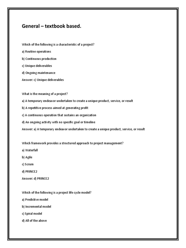 Project Management MCQs and Answers | PDF | Project Management | Cost ...