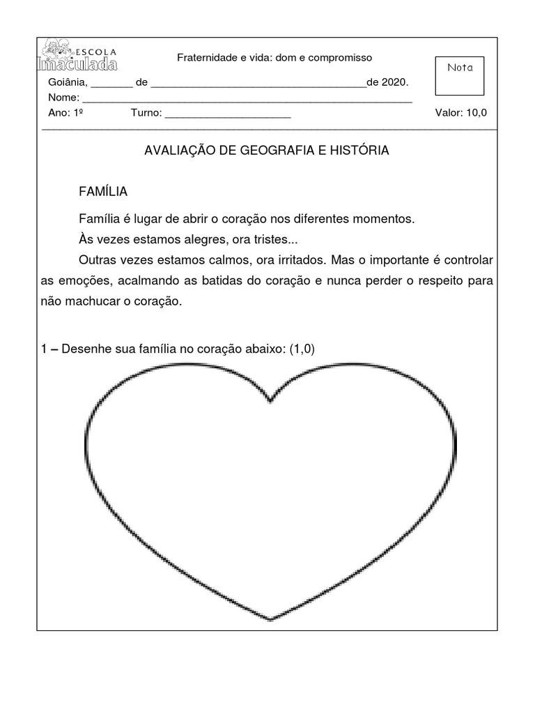ATIVIDADE AVALIATIVA DE GEOGRAFIA E HISTÓRIA 1º Ano 17 A 21 08 | PDF