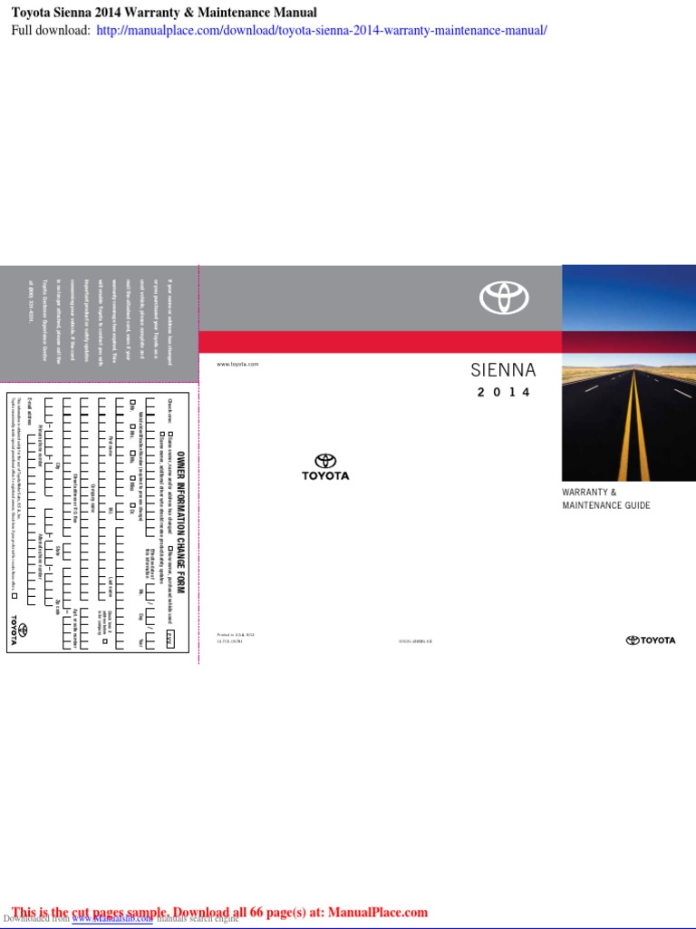Toyota Sienna 2014 Warranty Maintenance Manual | PDF | Toyota ...