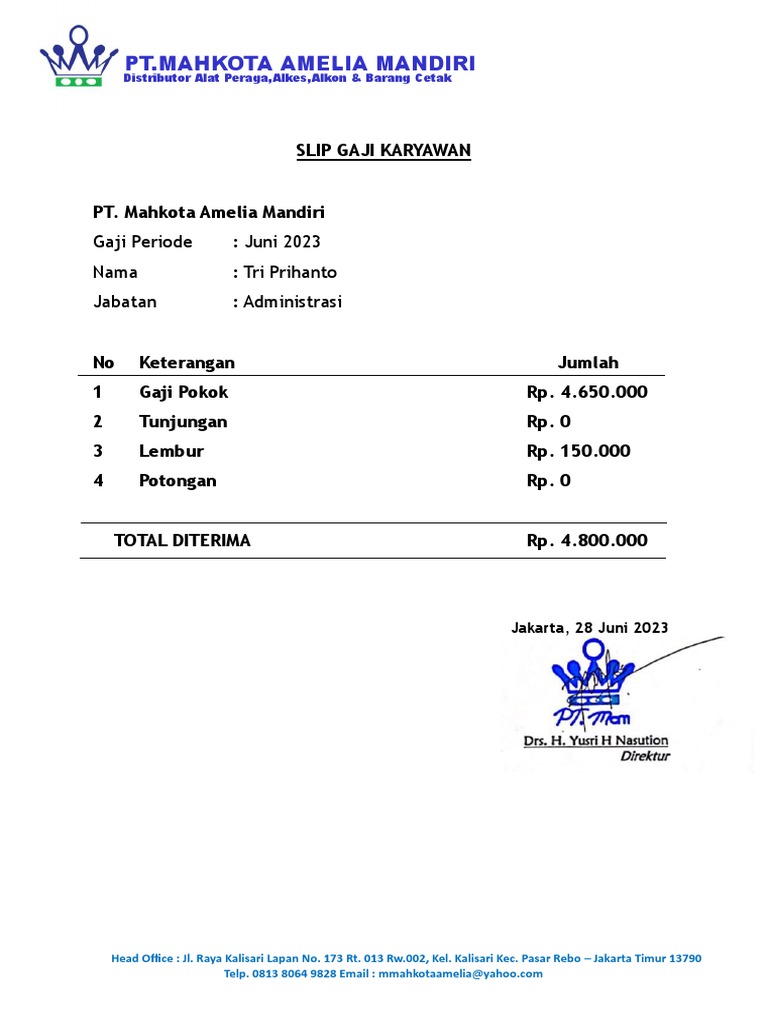 Slip Gaji Tri Juni 2023 MAM | PDF