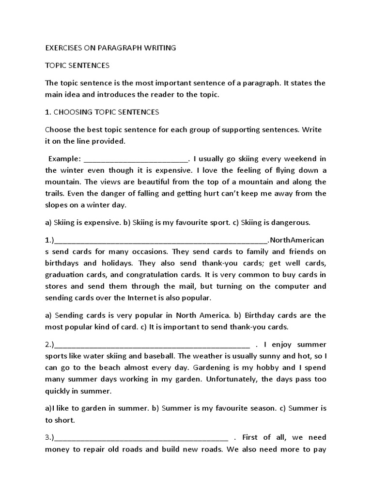 Paragraph Writing Exercises | PDF