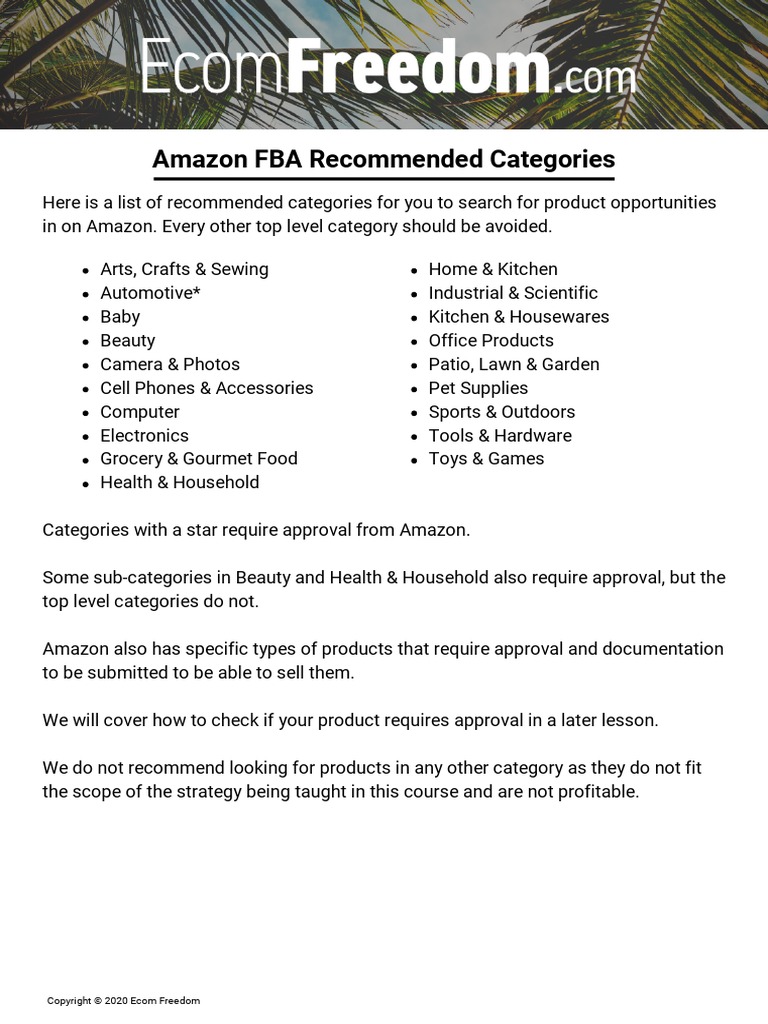 Amazon FBA Categories PDF
