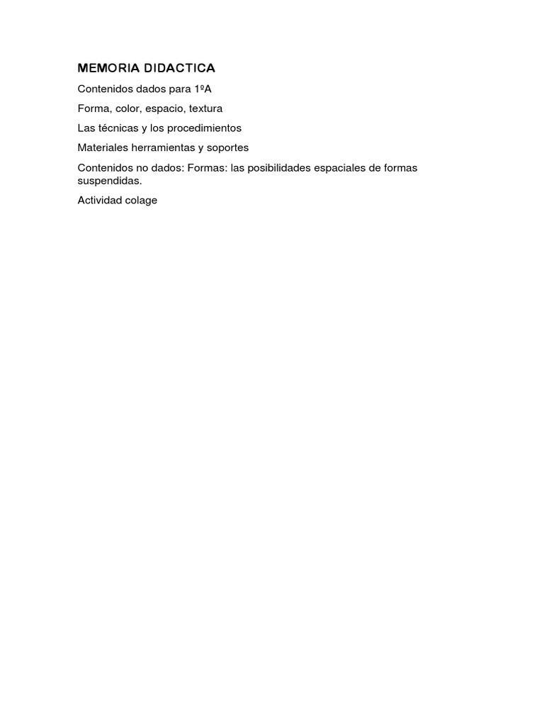 Memoria Didáctica 1ºA: Arte y Técnicas | PDF