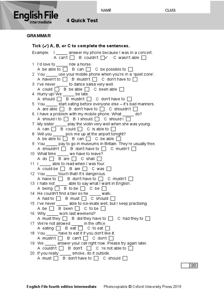 Quick Test English File Intermediate Ak | PDF