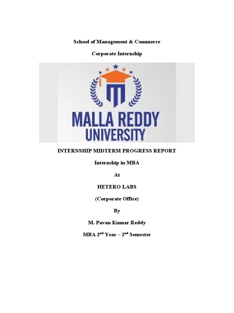 MBA Internship Progress Report at Hetero Labs | PDF