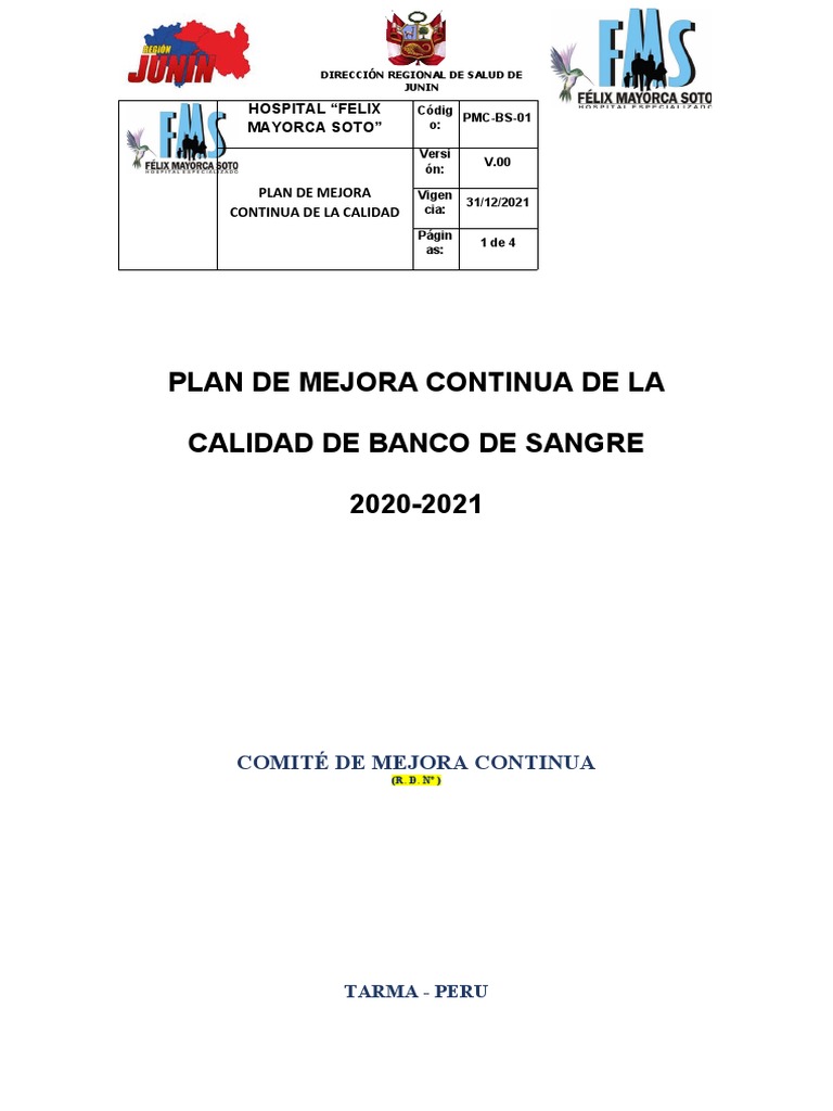 Plan de Mejora Continua en Banco de Sangre | PDF | Hospital | Gestión ...