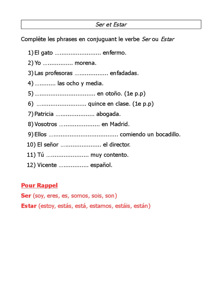 Exercices Ser Et Estar PDF
