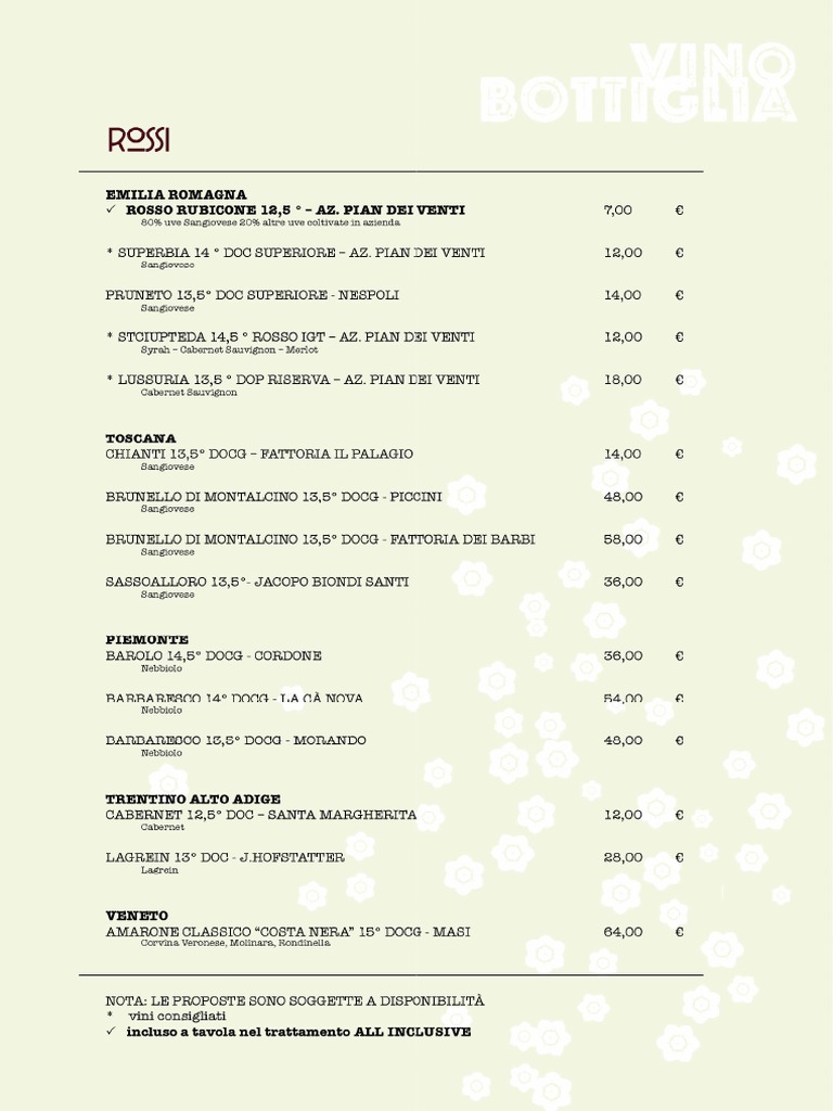 Carta Dei Vini | PDF