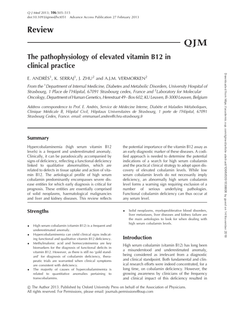 The Pathophysiology of Elevated Vitamin B12 in Clinical Practice PDF