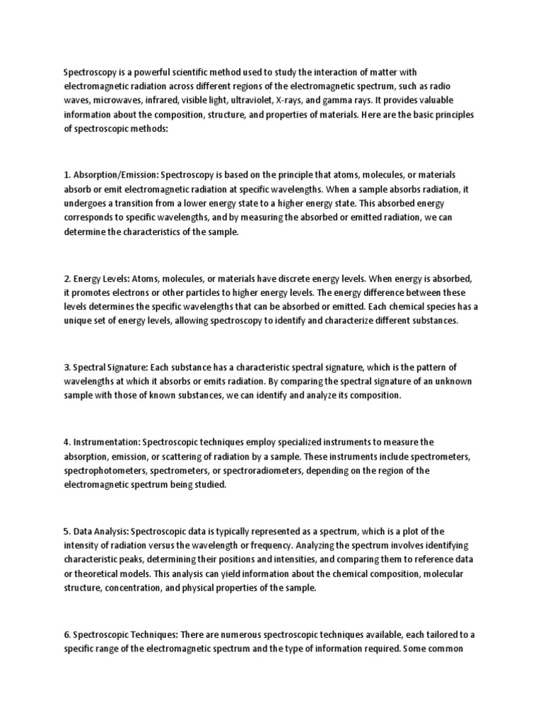 Spectroscopy Techniques PDF Emission Spectrum Spectroscopy