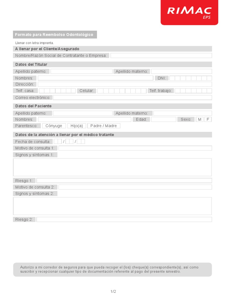 Formato de Reembolso Odontológico | PDF | Ortodoncia | Odontología