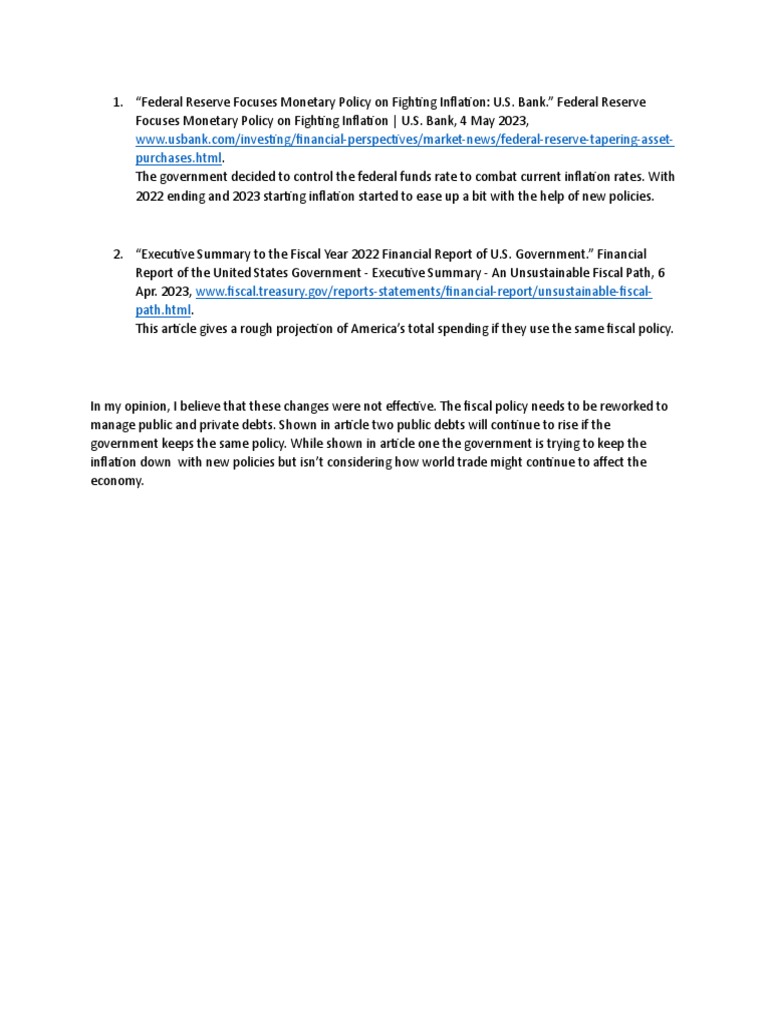 Fiscal and Monetary Policy Examples | PDF