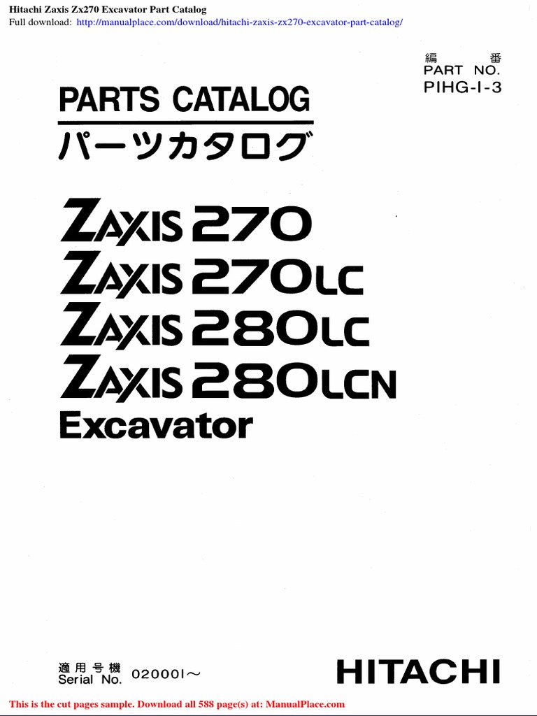 Hitachi Zaxis Zx270 Excavator Part Catalog | PDF