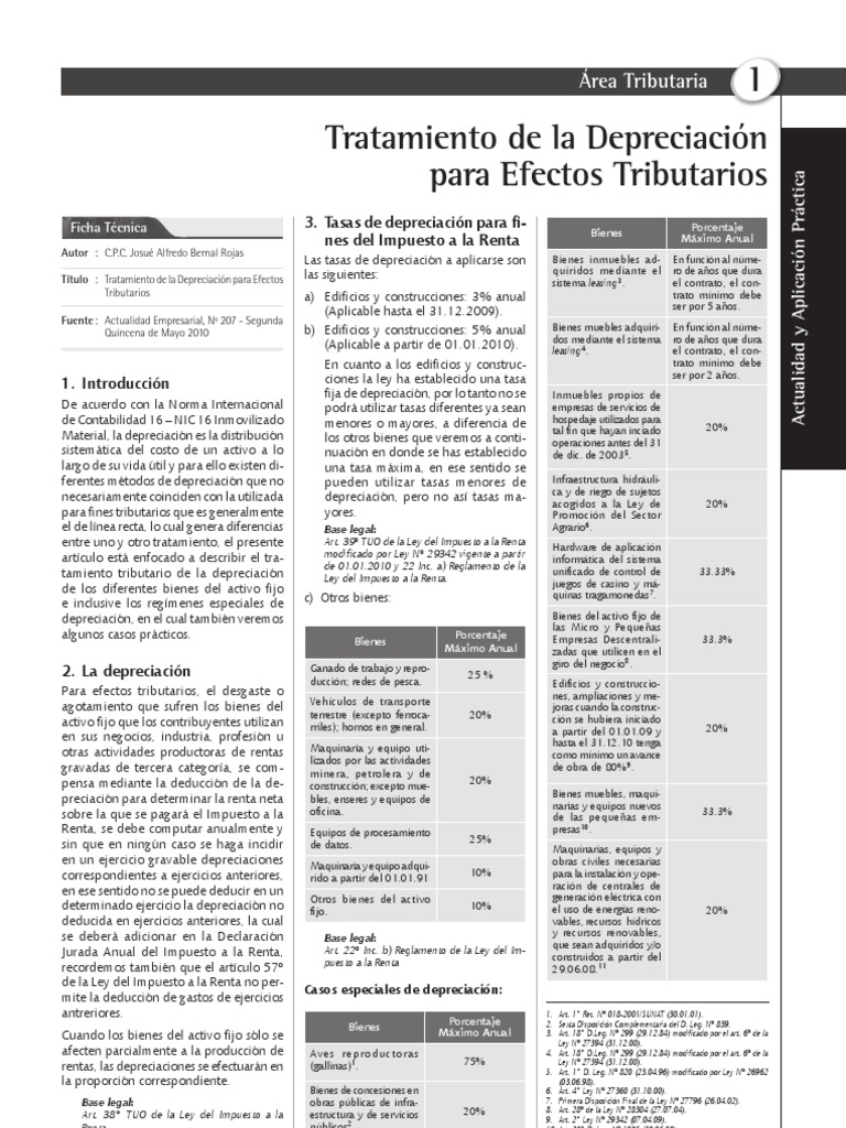 Depreciación y Ley 27394 en Tributación | PDF | Depreciación | Impuesto ...