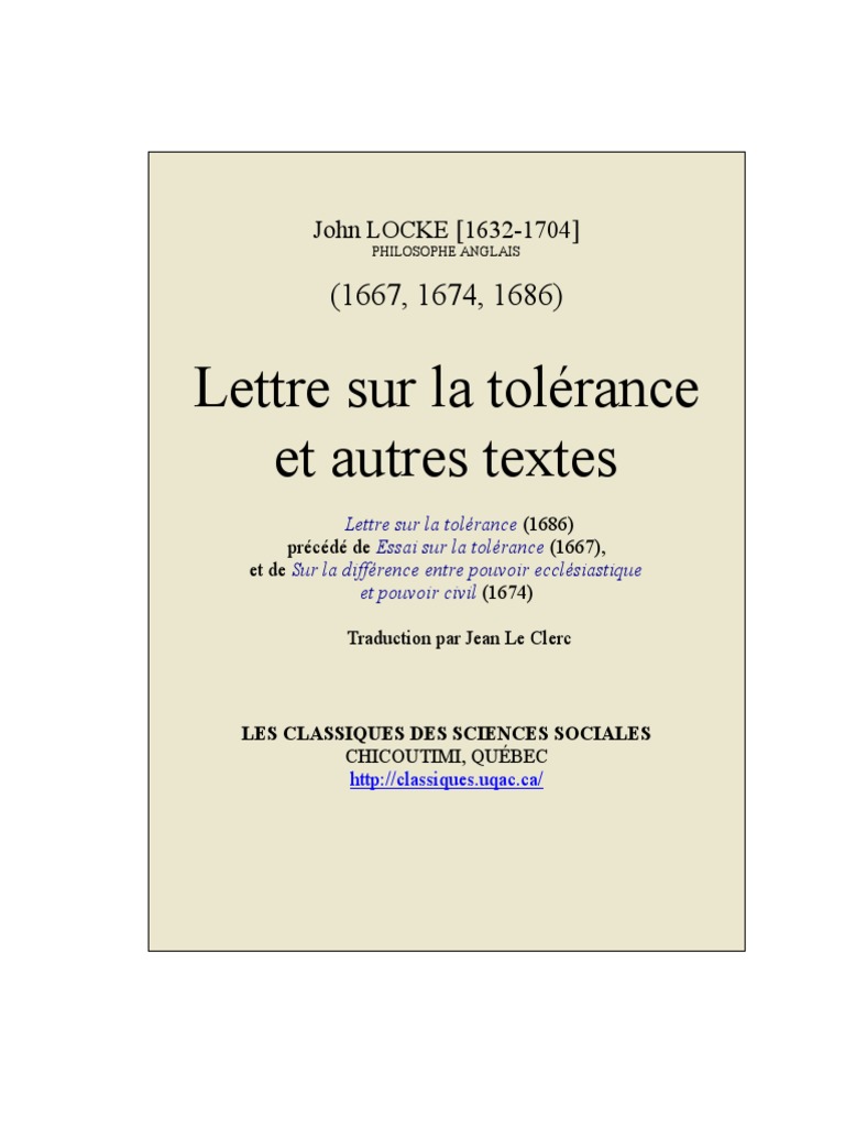 Lettre Sur La Tolerance Et Autres Textes PDF