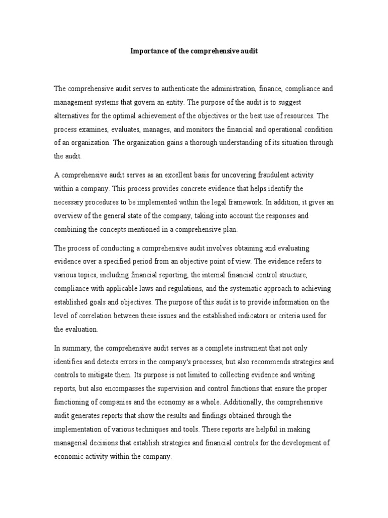 Importance of the Comprehensive Audit PDF Audit Internal Control