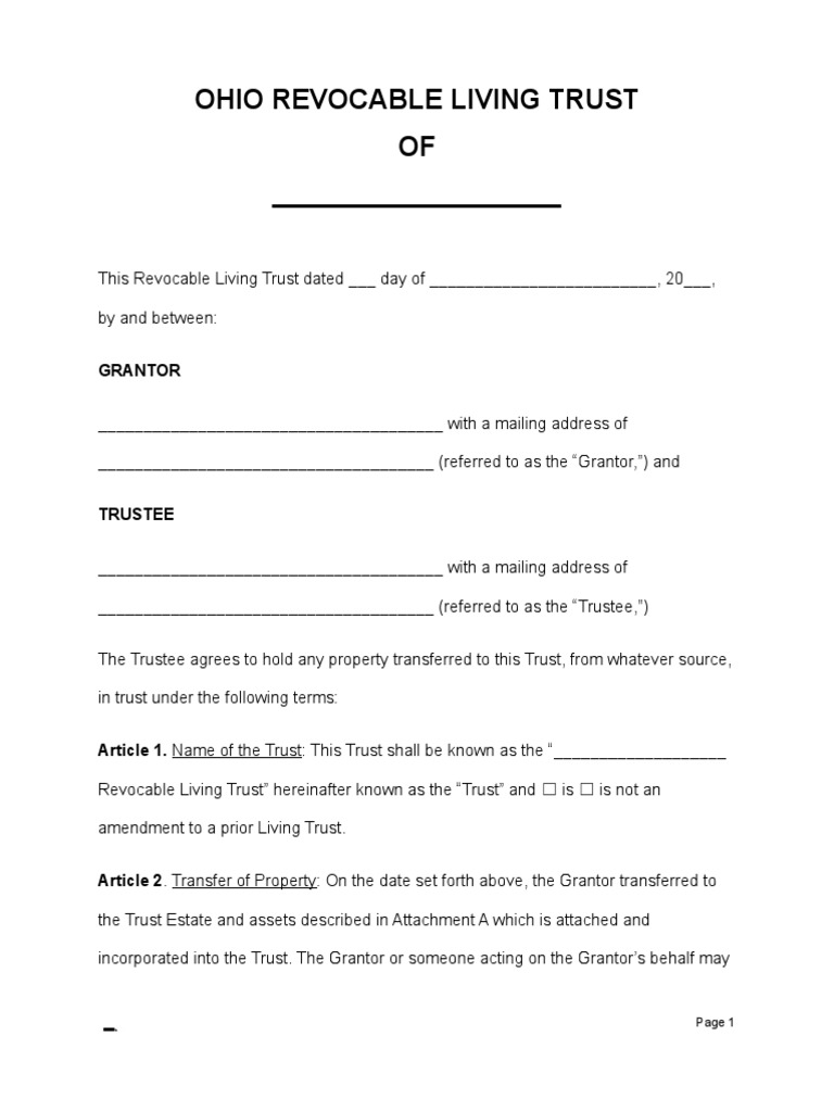 Ohio Revocable Living Trust Form | PDF | Finance &amp; Money Management | Social Science