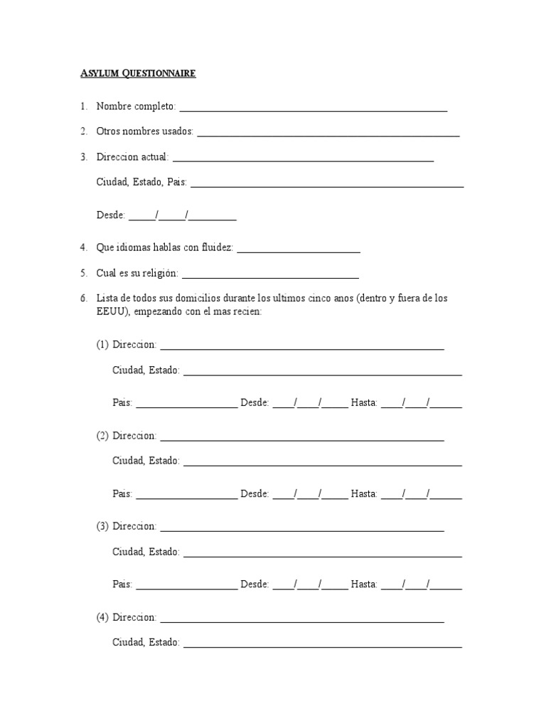 Asylum Questionnaire - SPA | PDF
