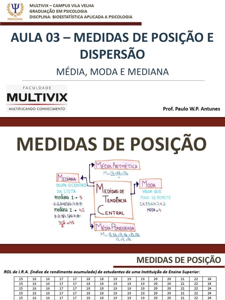 Aula 03. Medidas de Posição e Dispersão | PDF | Mediana (Estatística ...