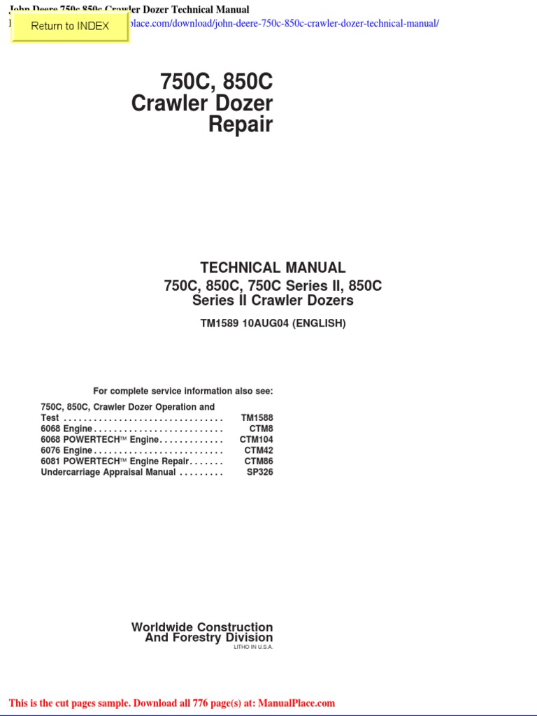 John Deere 750c 850c Crawler Dozer Technical Manual | PDF | Technology ...