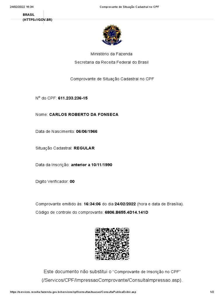 Comprovante de Situação Cadastral CPF | PDF