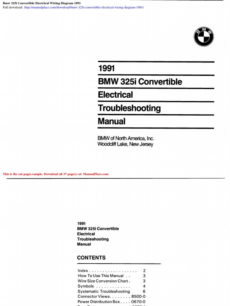 BMW 325i Convertible Electrical Wiring Diagram 1991 | PDF