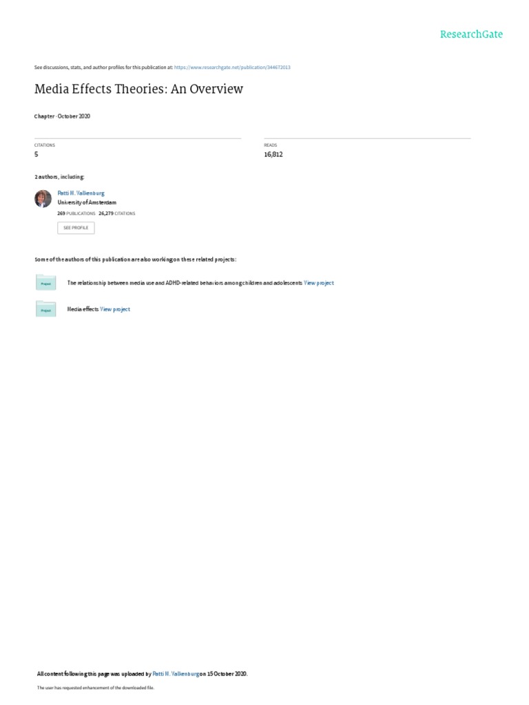 Overview Of Media Effects Theories Pdf Communication Theory