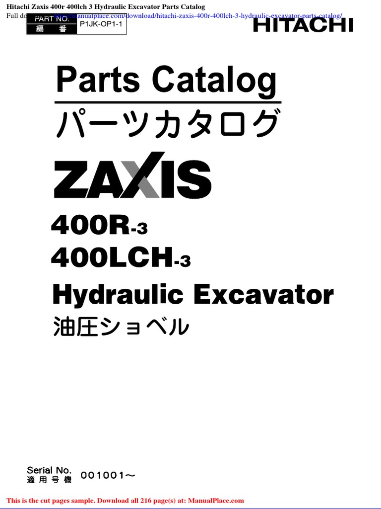Hitachi Zaxis 400r 400lch 3 Hydraulic Excavator Parts Catalog