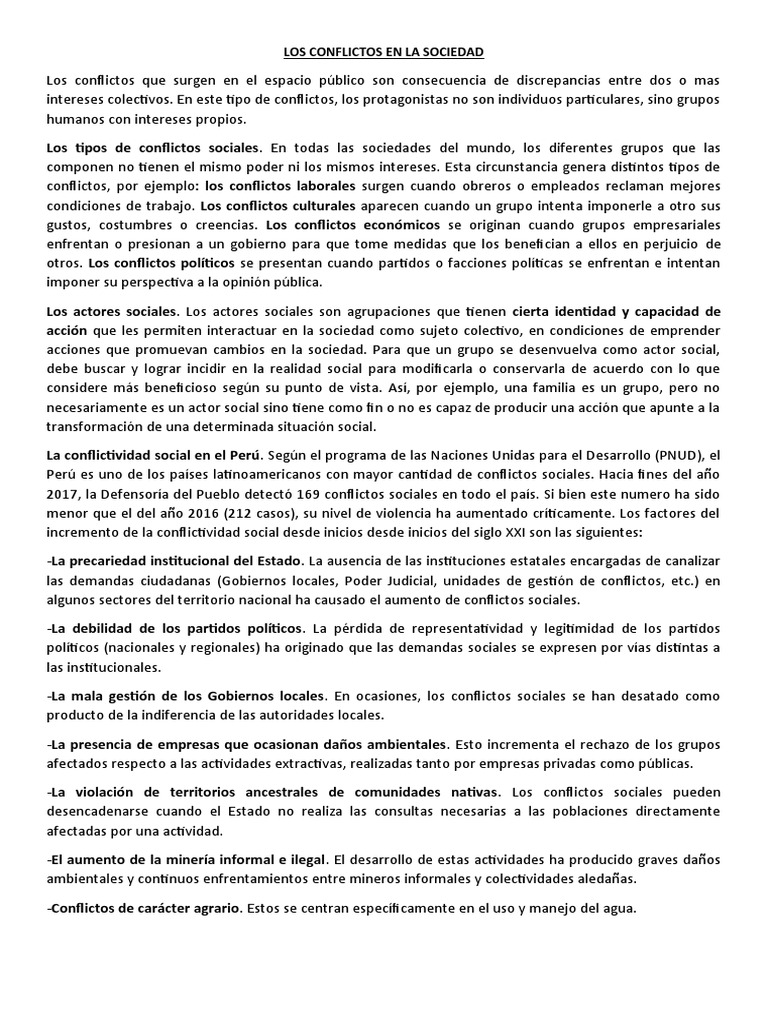 Los Conflictos en La Sociedad | PDF | Sociedad | Conflicto social