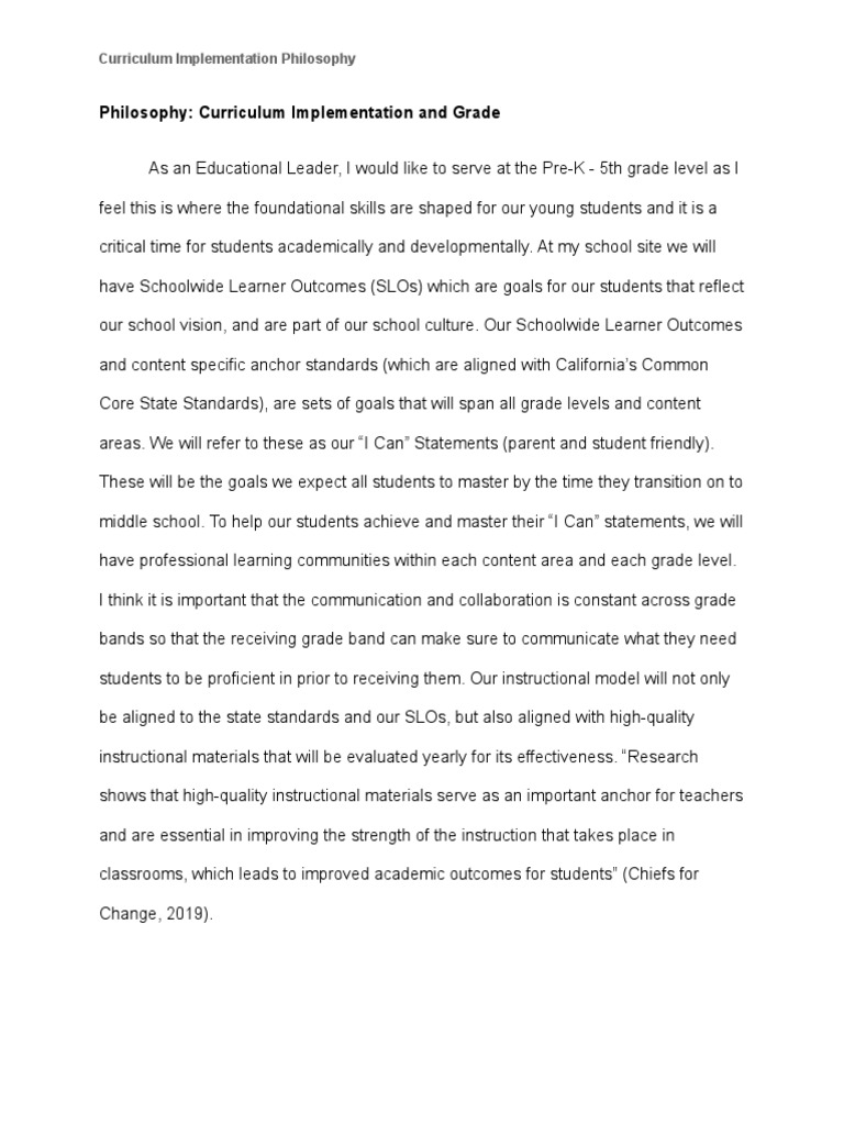 Curriculum implementation philosophy pdf curriculum teachers