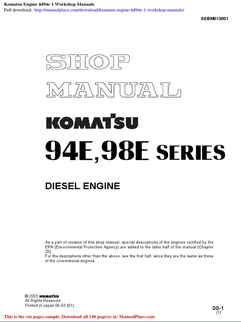 Komatsu 4D94E Engine Specifications | PDF | Technology & Engineering