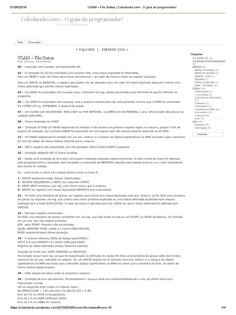 Vsam file status cobolando com o guia do programador pdf