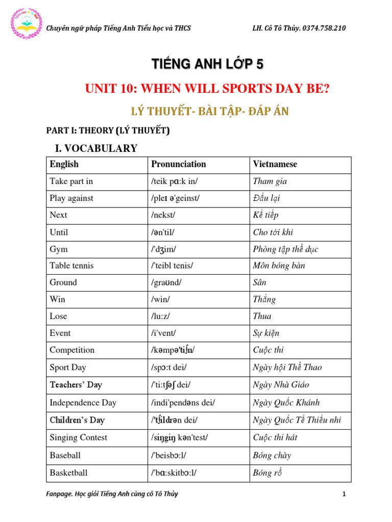 Lop 5 Unit 10 Ly Thuyet Bai Tap Dap An Pdf