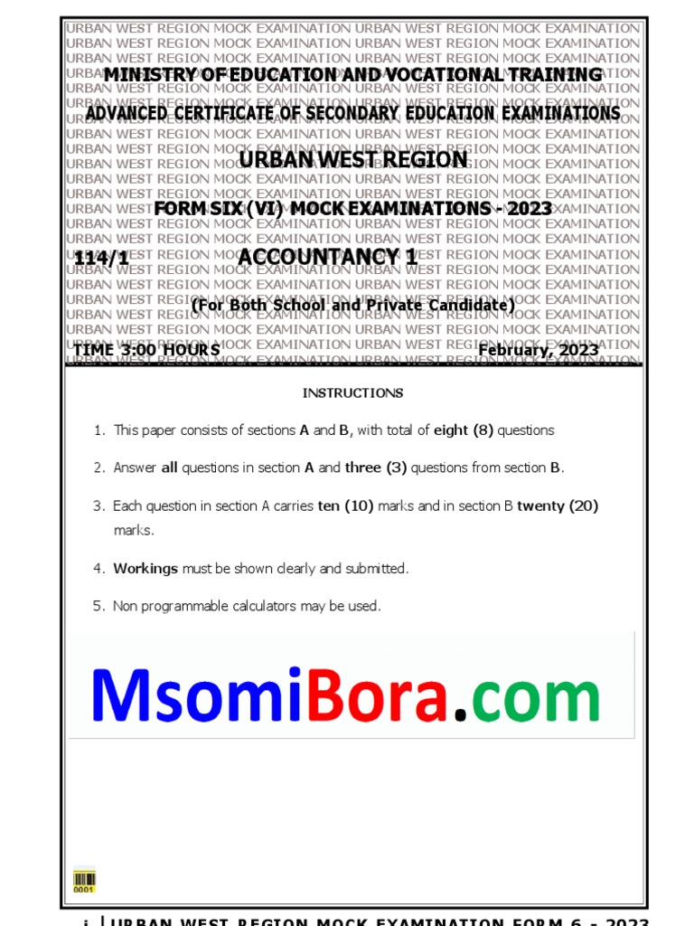 Urban West Form 6 Mock Exam 2023 | PDF | Finance & Money Management