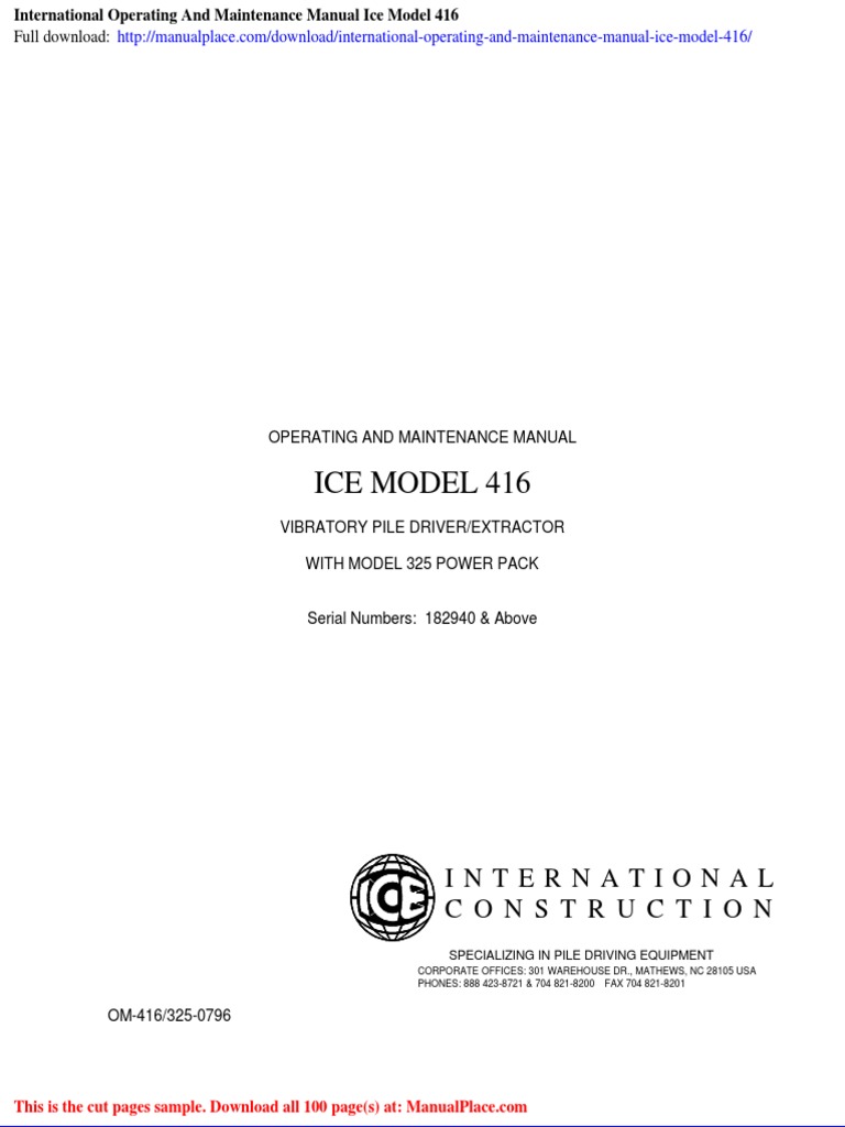 ICE 416 Vibratory Hammer Manual | PDF