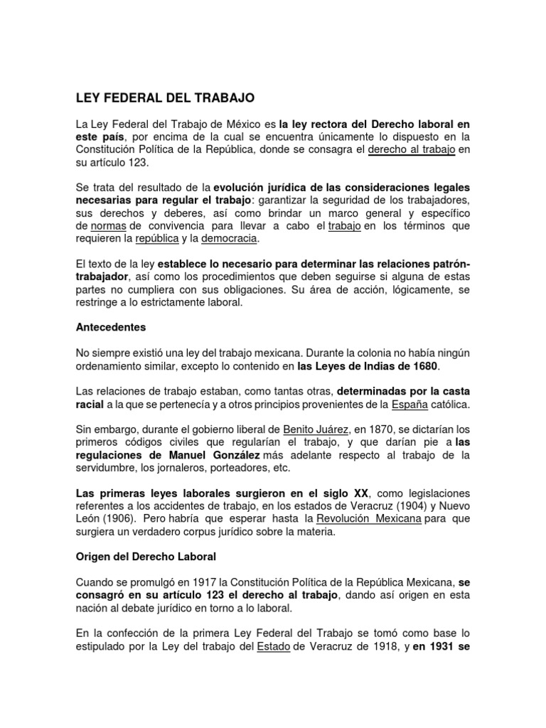Ley Federal Del Trabajo | PDF