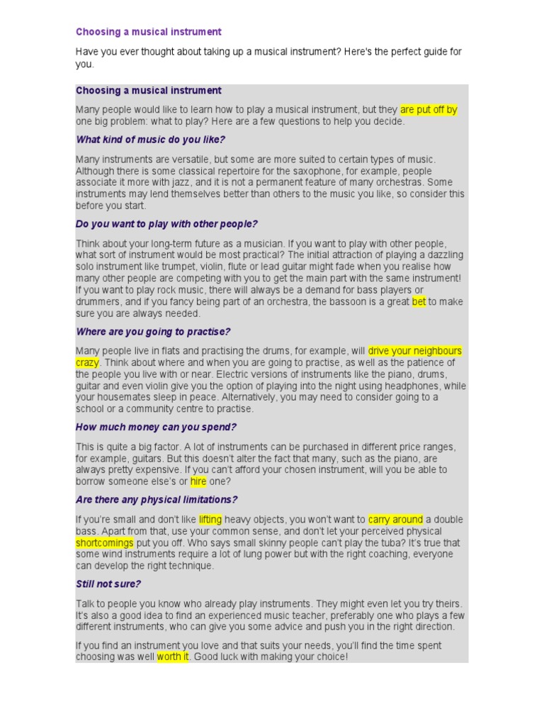 Guide to Choosing a Musical Instrument | PDF | Musical Instruments ...