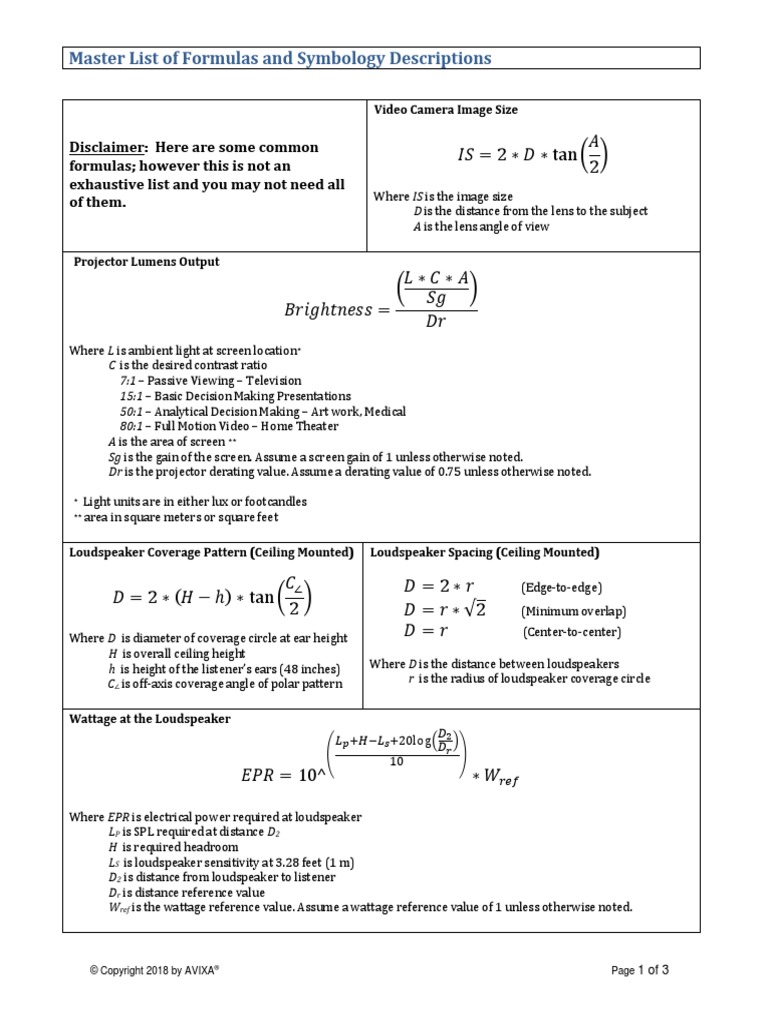 CTSD Math Formulas-20180501-Final | PDF | Loudspeaker | Amplifier