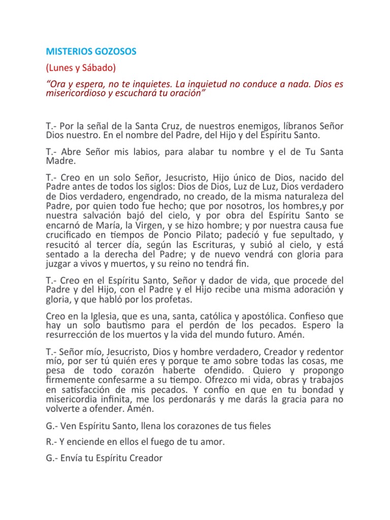 Misterios Gozosos | PDF | María, madre de Jesús | Cristo (título)