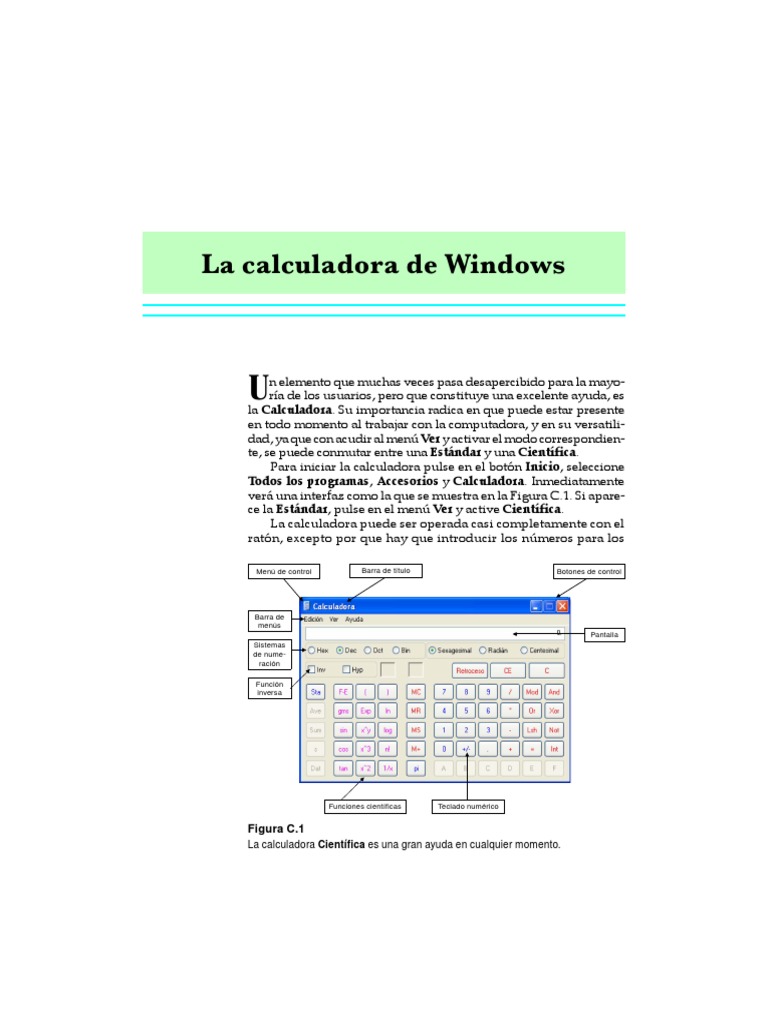 Funciones y uso de la calculadora de Windows | PDF | Calculadora | Pi