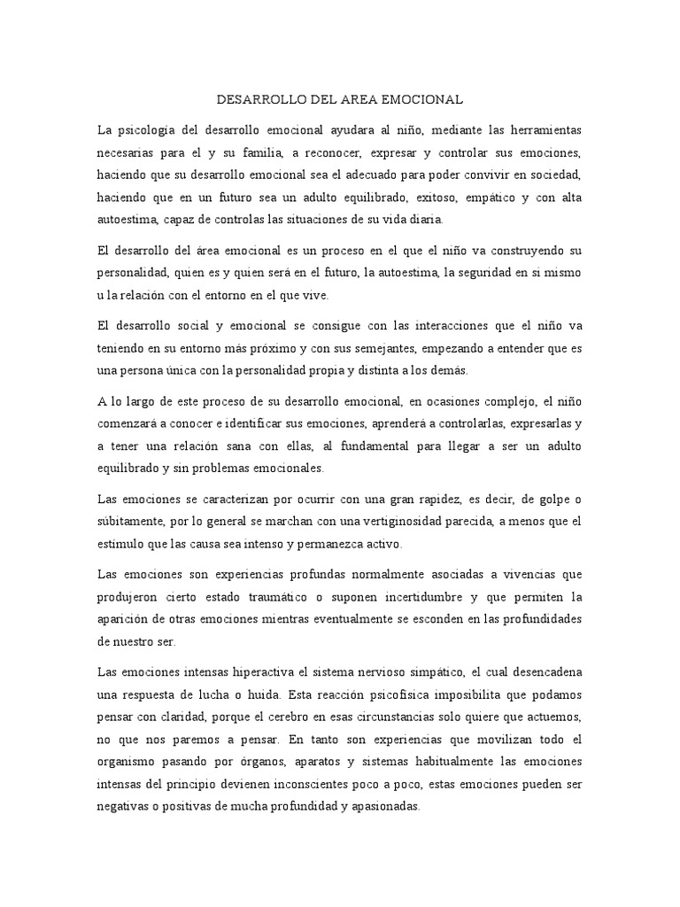 Desarrollo del Área Emocional Infantil | PDF | Las emociones | Adultos
