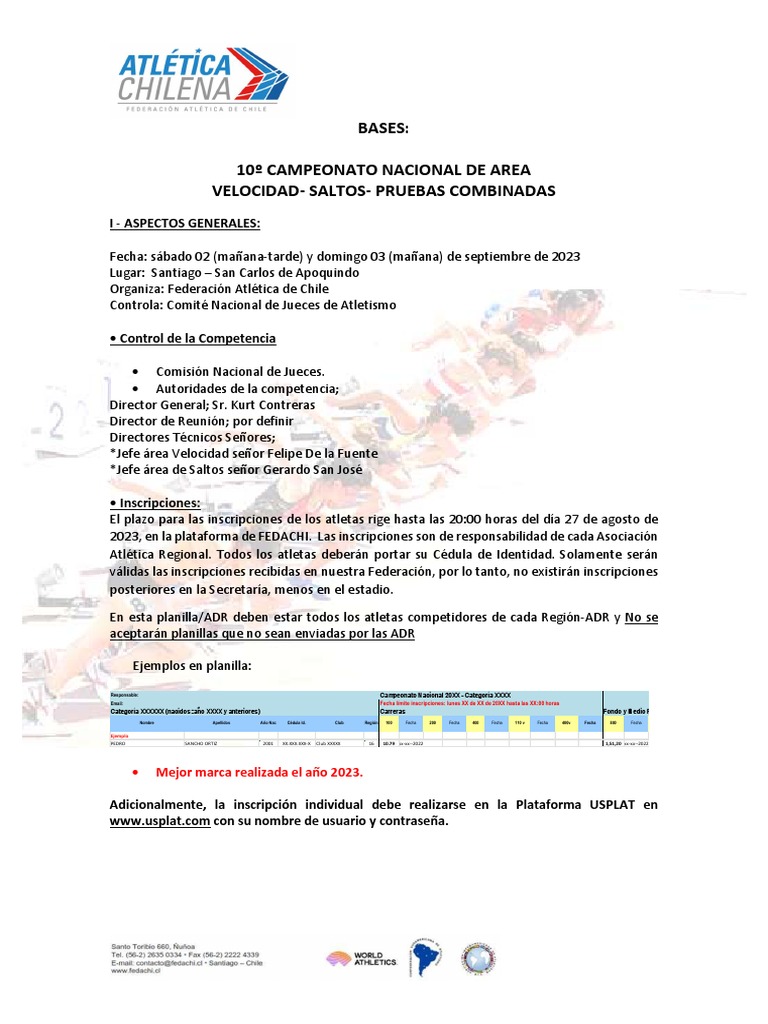 Campeonato Nacional de Atletismo 2023 | PDF | Deporte del atletismo | Chile