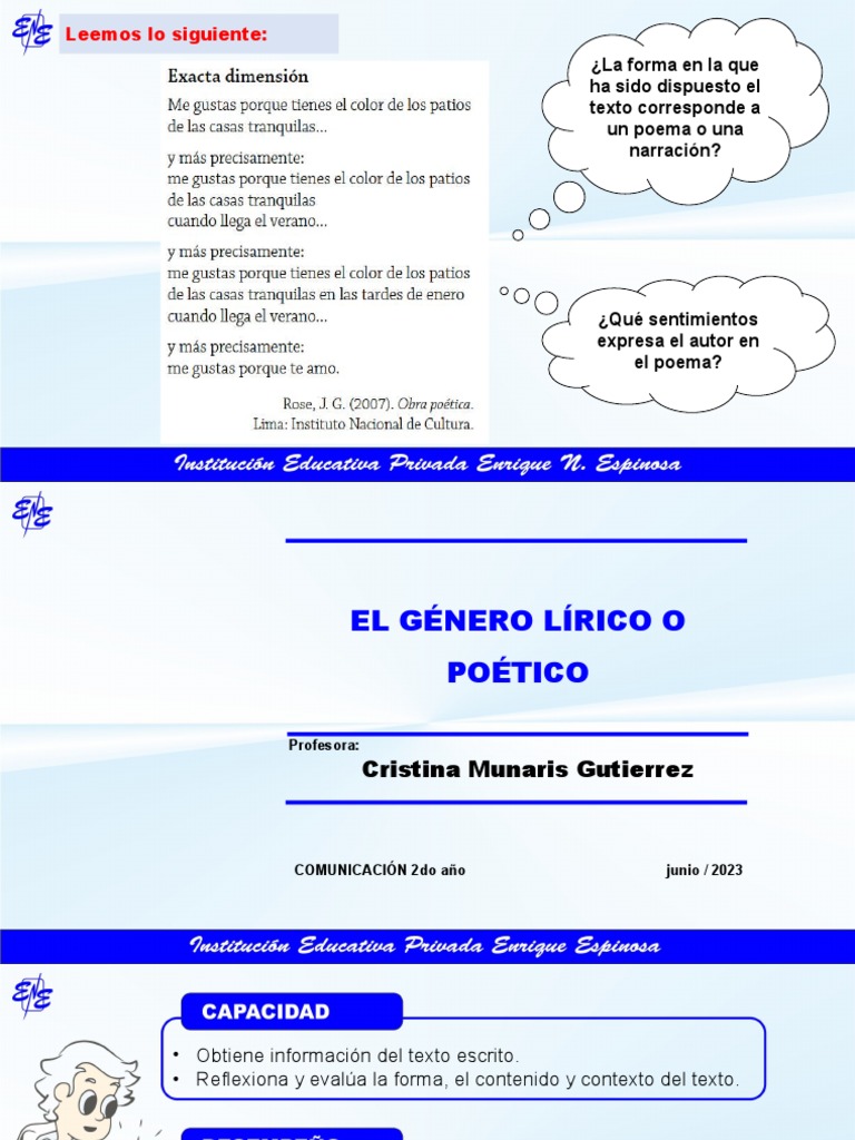 2 PPT Comunicación El Género Lírico Poético 2023 PDF