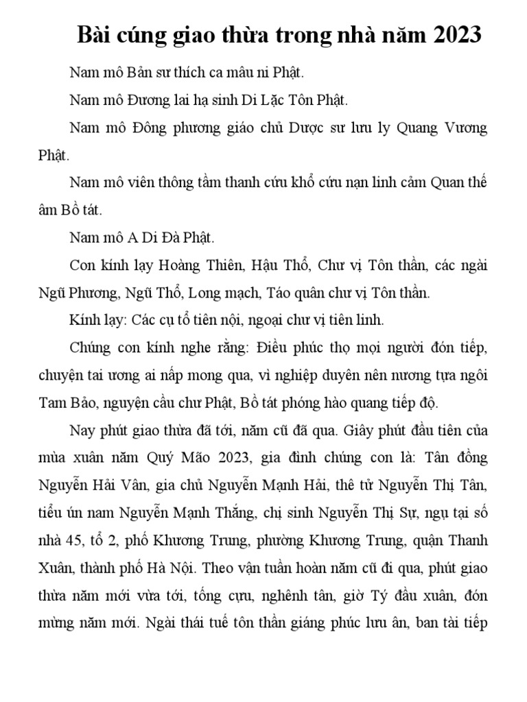 Bài Cúng Giao TH A Trong Nhà Năm 2023 PDF